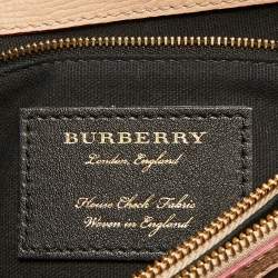 Pre Owned Burberry Nude Leather and House Check Fabric Medium Camberley Top Handle Bag