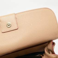 Pre Owned Burberry Nude Leather and House Check Fabric Medium Camberley Top Handle Bag