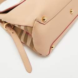 Pre Owned Burberry Nude Leather and House Check Fabric Medium Camberley Top Handle Bag