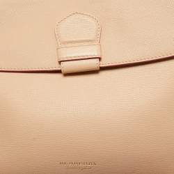 Pre Owned Burberry Nude Leather and House Check Fabric Medium Camberley Top Handle Bag