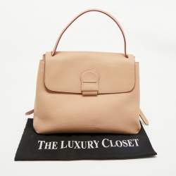 Pre Owned Burberry Nude Leather and House Check Fabric Medium Camberley Top Handle Bag
