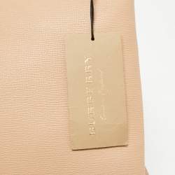 Pre Owned Burberry Nude Leather and House Check Fabric Medium Camberley Top Handle Bag