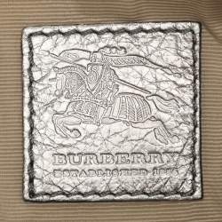 Pre Owned Burberry Metallic/Beige Nova Check PVC and Leather Zip Wristlet Clutch