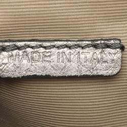 Pre Owned Burberry Metallic/Beige Nova Check PVC and Leather Zip Wristlet Clutch