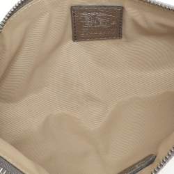 Pre Owned Burberry Metallic/Beige Nova Check PVC and Leather Zip Wristlet Clutch