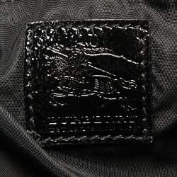 Pre Owned Burberry Black Beat Check Nylon And Patent Leather Small Lowry Tote