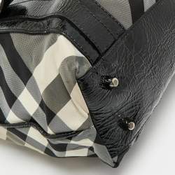 Pre Owned Burberry Black Beat Check Nylon And Patent Leather Small Lowry Tote
