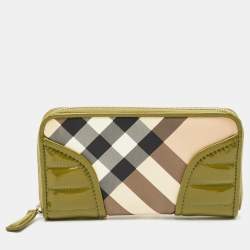 Burberry Olive Green/Beige Nova Check PVC and Patent Leather Zip Around Wallet