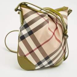 Pre Owned Burberry Olive Green/Beige Supernova Check PVC Dryden Crossbody Bag