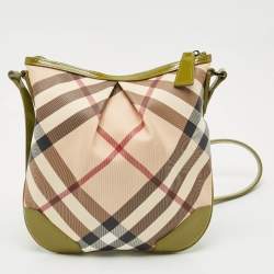 Pre Owned Burberry Olive Green/Beige Supernova Check PVC Dryden Crossbody Bag