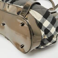 Pre Owned Burberry Black/Grey Beat Check Nylon and Patent Leather Small Healy Tote