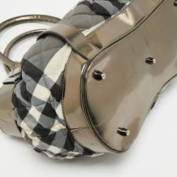 Pre Owned Burberry Black/Grey Beat Check Nylon and Patent Leather Small Healy Tote