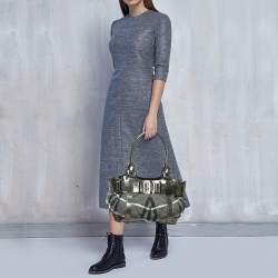 Pre Owned Burberry Black/Grey Beat Check Nylon and Patent Leather Small Healy Tote