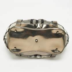 Pre Owned Burberry Black/Grey Beat Check Nylon and Patent Leather Small Healy Tote