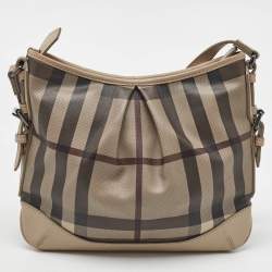 Pre Owned Burberry Beige/Grey Smoked Check Coated Canvas and Leather Hartham Shoulder Bag