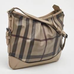Pre Owned Burberry Beige/Grey Smoked Check Coated Canvas and Leather Hartham Shoulder Bag