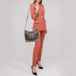 Pre Owned Burberry Beige/Grey Smoked Check Coated Canvas and Leather Hartham Shoulder Bag