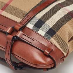 Pre Owned Burberry Beige/Brown Housecheck Canvas and Leather Slim Tote