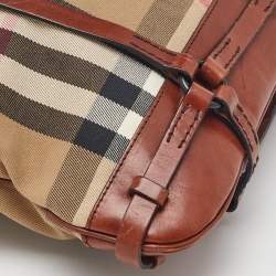 Pre Owned Burberry Beige/Brown Housecheck Canvas and Leather Slim Tote