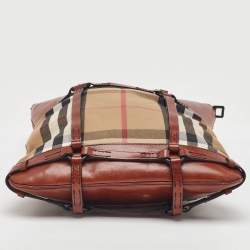 Pre Owned Burberry Beige/Brown Housecheck Canvas and Leather Slim Tote
