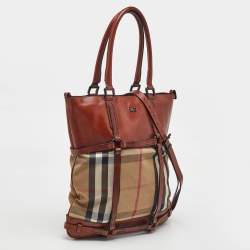 Pre Owned Burberry Beige/Brown Housecheck Canvas and Leather Slim Tote