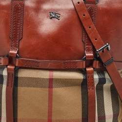 Pre Owned Burberry Beige/Brown Housecheck Canvas and Leather Slim Tote