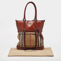 Pre Owned Burberry Beige/Brown Housecheck Canvas and Leather Slim Tote