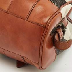 Pre Owned Burberry Brown Mega Check Fabric and Leather Tote