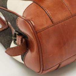 Pre Owned Burberry Brown Mega Check Fabric and Leather Tote