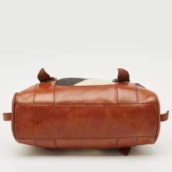 Pre Owned Burberry Brown Mega Check Fabric and Leather Tote