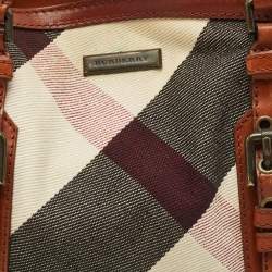 Pre Owned Burberry Brown Mega Check Fabric and Leather Tote