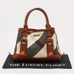 Pre Owned Burberry Brown Mega Check Fabric and Leather Tote