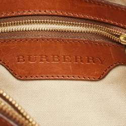 Pre Owned Burberry Brown Mega Check Fabric and Leather Tote