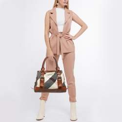 Pre Owned Burberry Brown Mega Check Fabric and Leather Tote