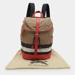 Pre Owned Burberry Beige/Pink Mega Check Canvas and Leather Drifton Backpack