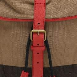 Pre Owned Burberry Beige/Pink Mega Check Canvas and Leather Drifton Backpack