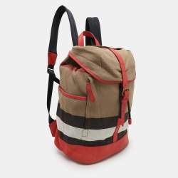 Pre Owned Burberry Beige/Pink Mega Check Canvas and Leather Drifton Backpack
