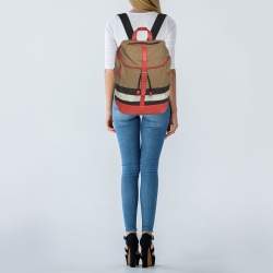 Pre Owned Burberry Beige/Pink Mega Check Canvas and Leather Drifton Backpack