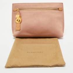 Pre Owned Burberry Pink Leather Pendleton Clutch
