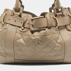 Pre Owned Burberry Beige Quilted Leather Beaton Tote