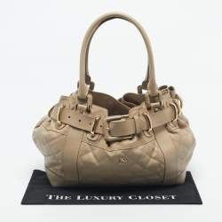 Pre Owned Burberry Beige Quilted Leather Beaton Tote