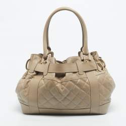 Pre Owned Burberry Beige Quilted Leather Beaton Tote