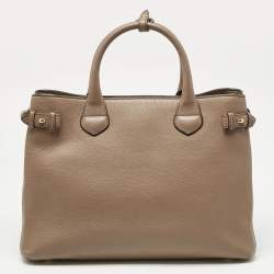 Pre Owned Burberry Brown Leather and House Check Fabric Medium Banner Tote