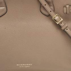 Pre Owned Burberry Brown Leather and House Check Fabric Medium Banner Tote