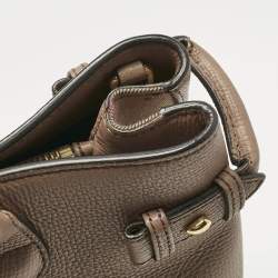 Pre Owned Burberry Brown Leather and House Check Fabric Medium Banner Tote
