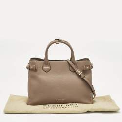 Pre Owned Burberry Brown Leather and House Check Fabric Medium Banner Tote