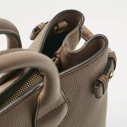 Pre Owned Burberry Brown Leather and House Check Fabric Medium Banner Tote