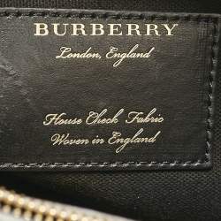 Pre Owned Burberry Brown Leather and House Check Fabric Medium Banner Tote