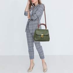 Pre Owned Burberry Green/Burgundy Leather Medium DK88 Top Handle Bag