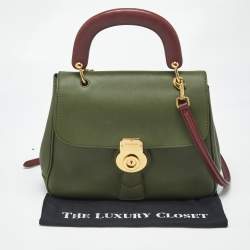 Pre Owned Burberry Green/Burgundy Leather Medium DK88 Top Handle Bag